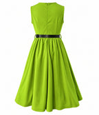 Chartreuse & Black Sleeveless Belted Swing Dress