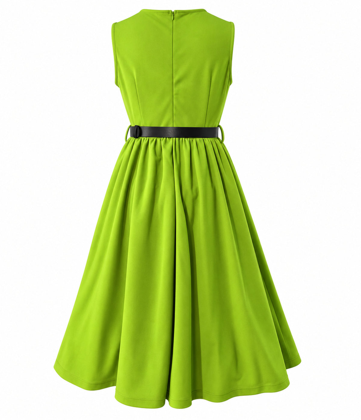 Chartreuse & Black Sleeveless Belted Swing Dress