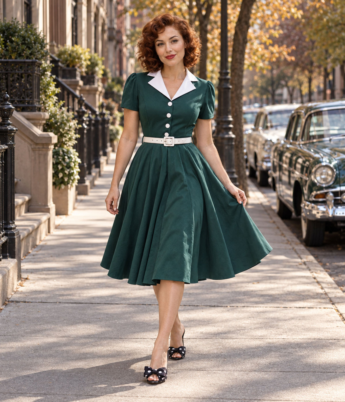 Teal & White Collared Swing Dress