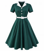 Teal & White Collared Swing Dress