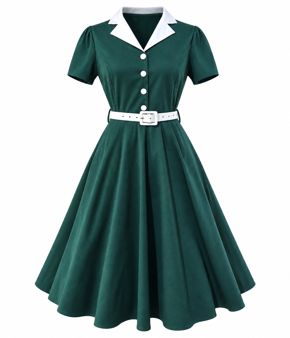 Teal & White Collared Swing Dress