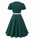 Teal & White Collared Swing Dress