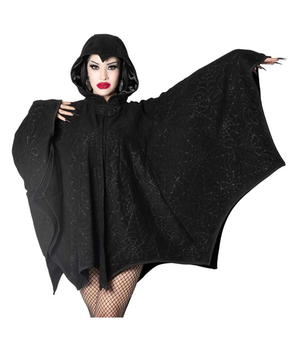 Black Spiderweb Embossed Web Cape