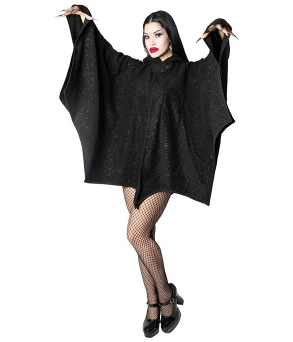 Black Spiderweb Embossed Web Cape
