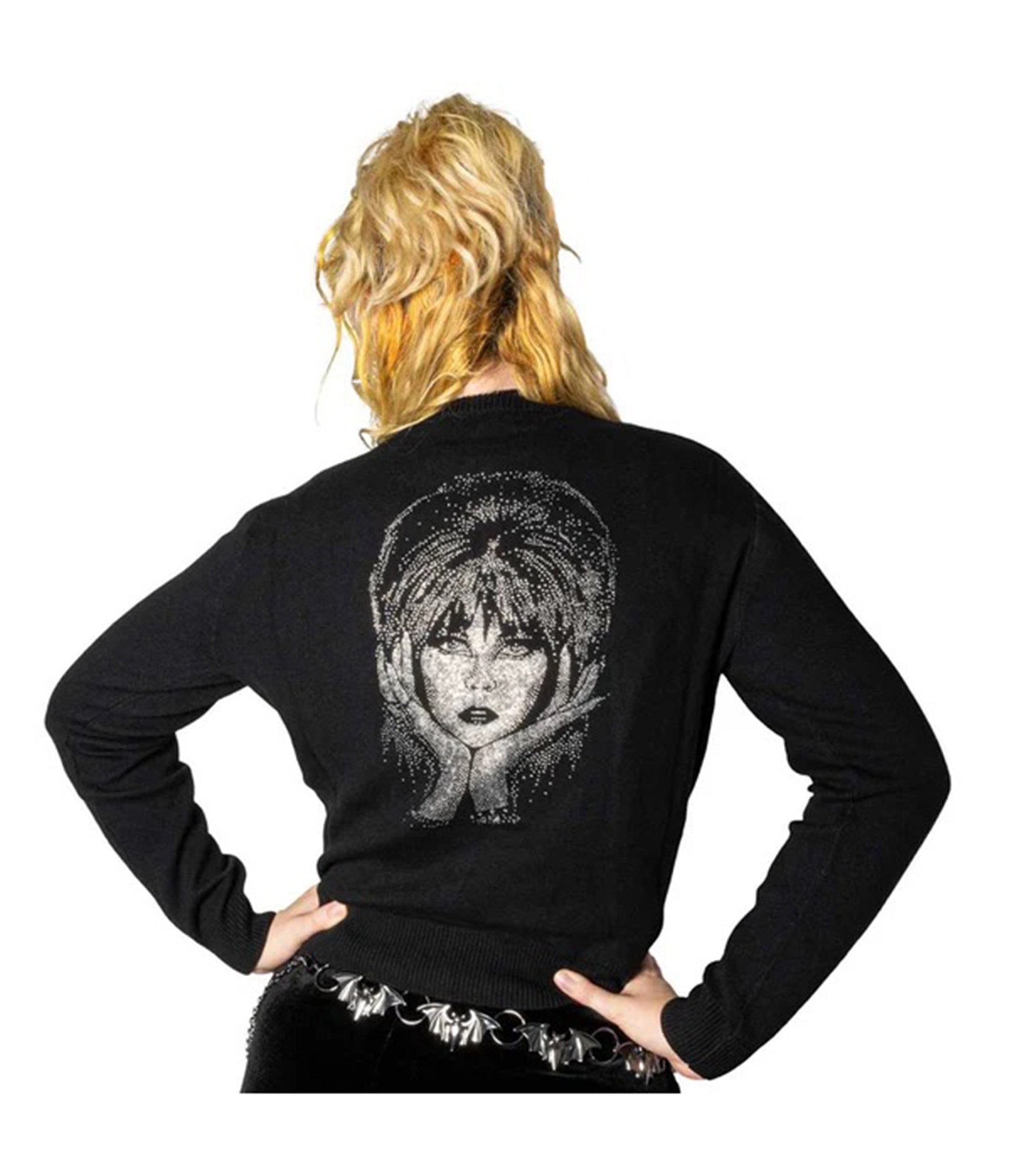 Black Elvira Rhinestone Portrait Cardigan