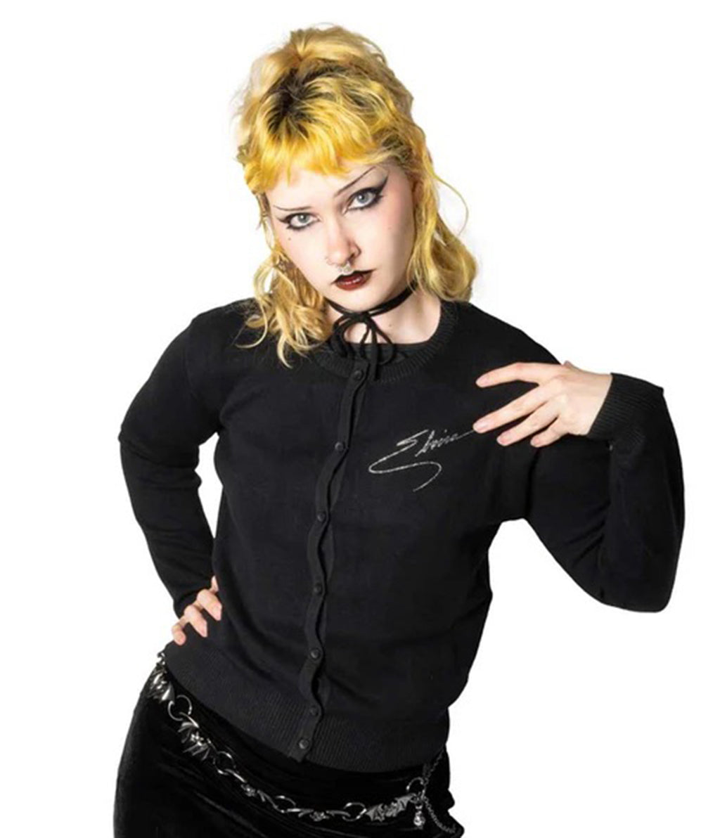 Black Elvira Rhinestone Portrait Cardigan