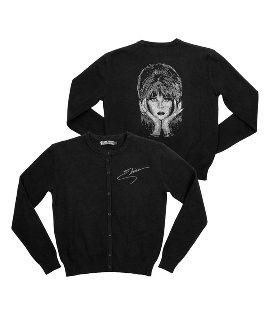 Black Elvira Rhinestone Portrait Cardigan
