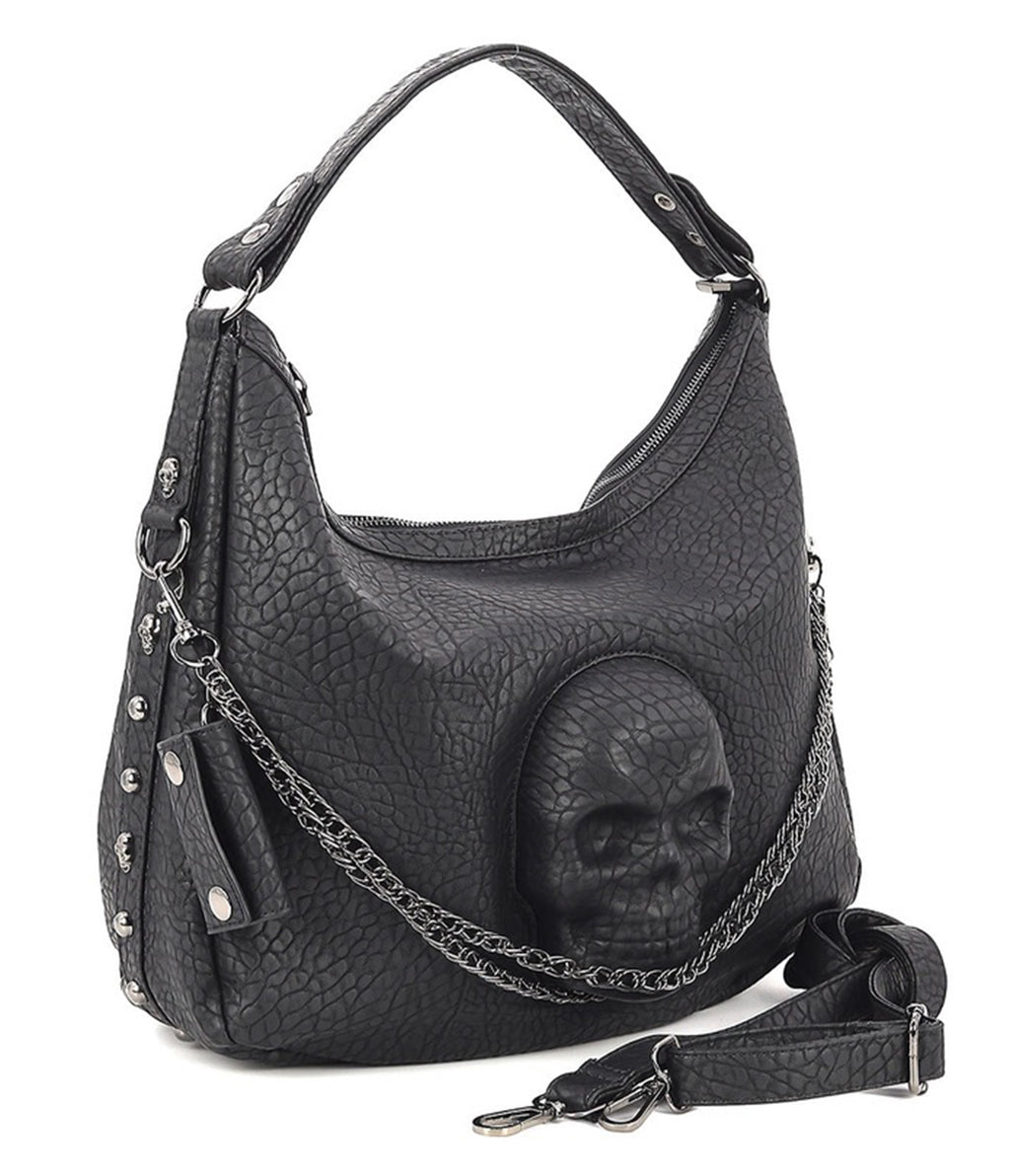 Black Vegan Leather Skull Handbag