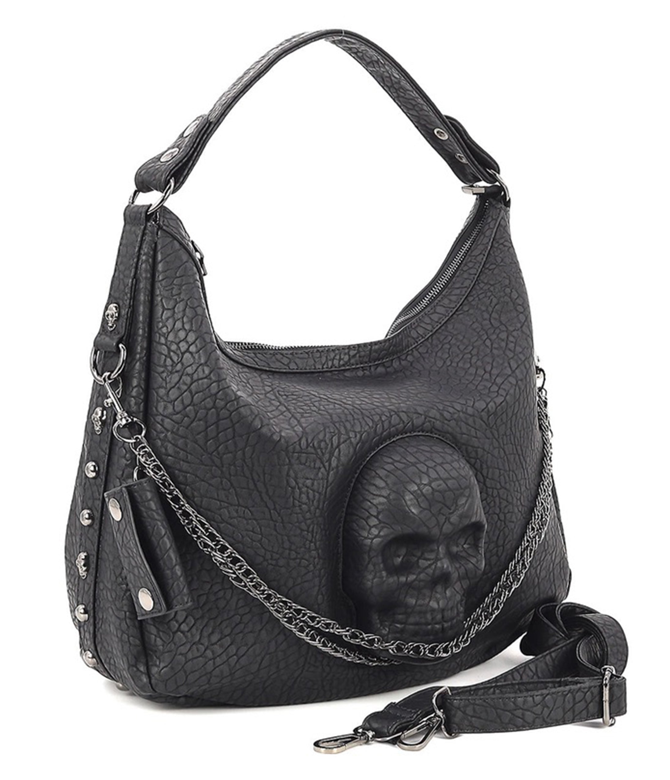 Black Vegan Leather Skull Handbag