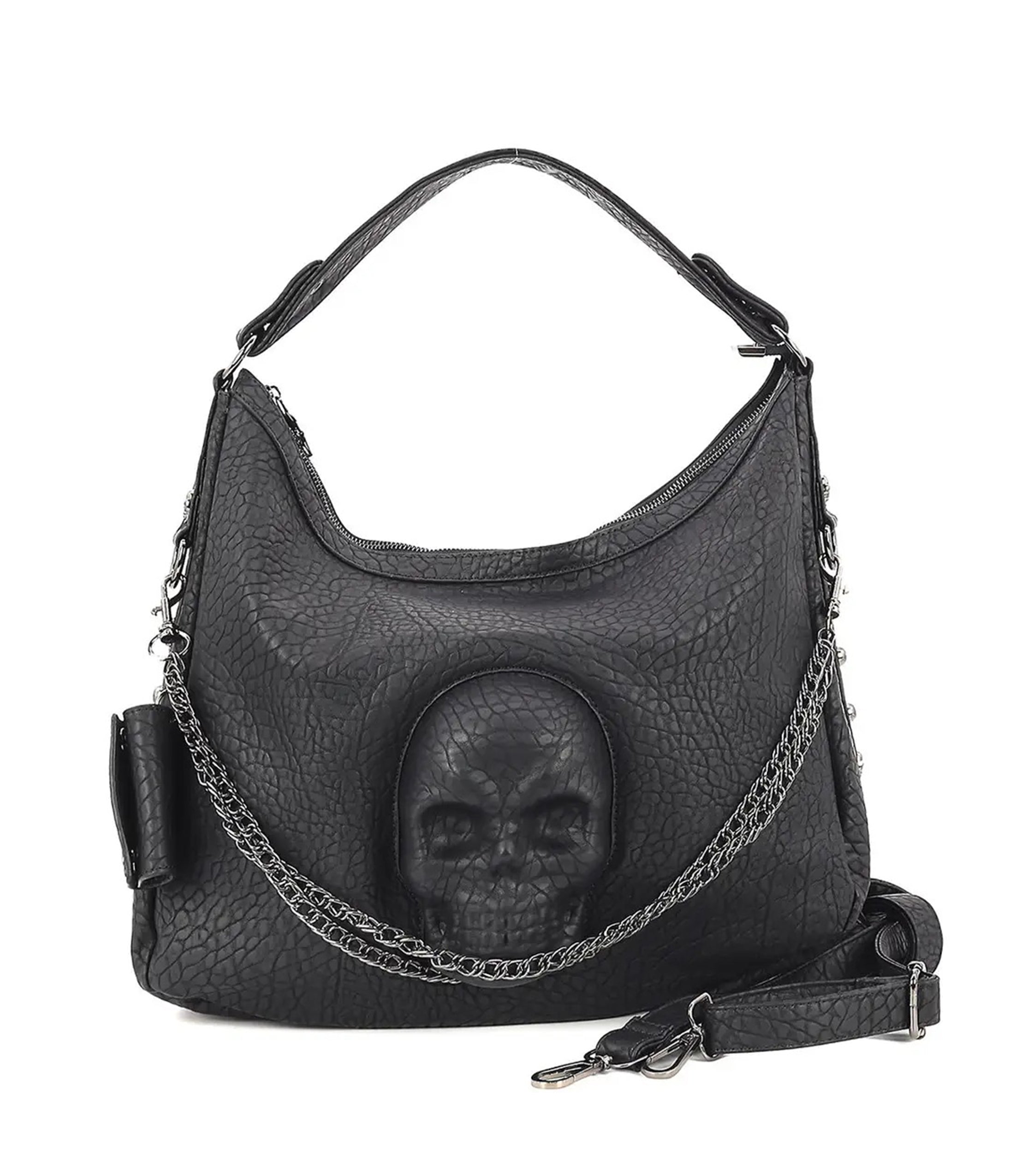 Black Vegan Leather Skull Handbag