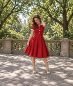 Red & White Collared Swing Dress