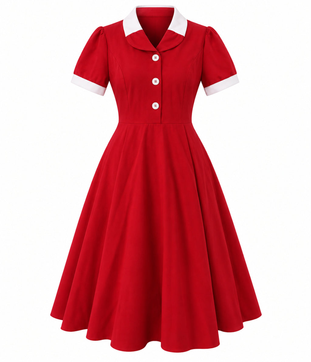 Red & White Collared Swing Dress