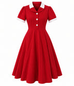 Red & White Collared Swing Dress