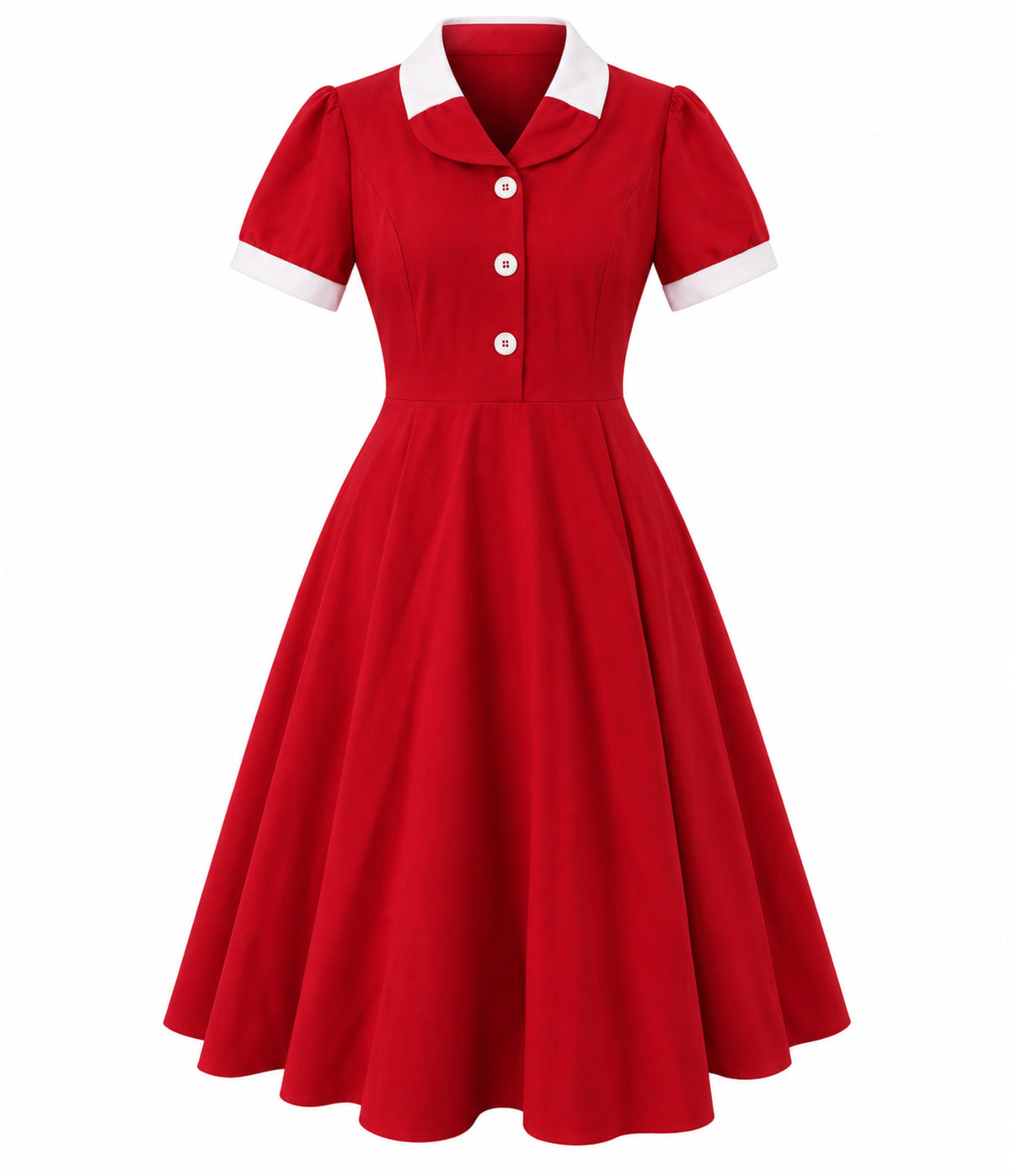 Red & White Collared Swing Dress