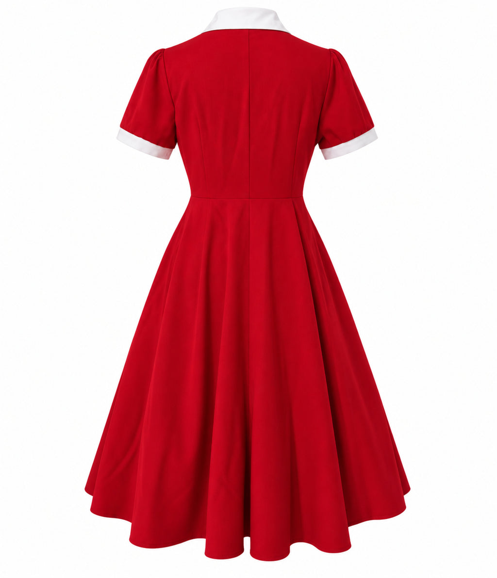 Red & White Collared Swing Dress