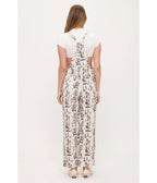 Ivory Vintage Cat Print Wide Leg Overalls