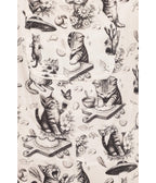 Ivory Vintage Cat Print Wide Leg Overalls