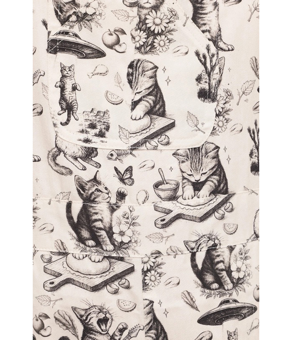 Ivory Vintage Cat Print Wide Leg Overalls