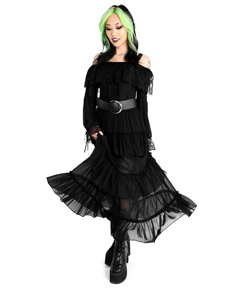 Foxblood Black Ruffle Leah Maxi Skirt
