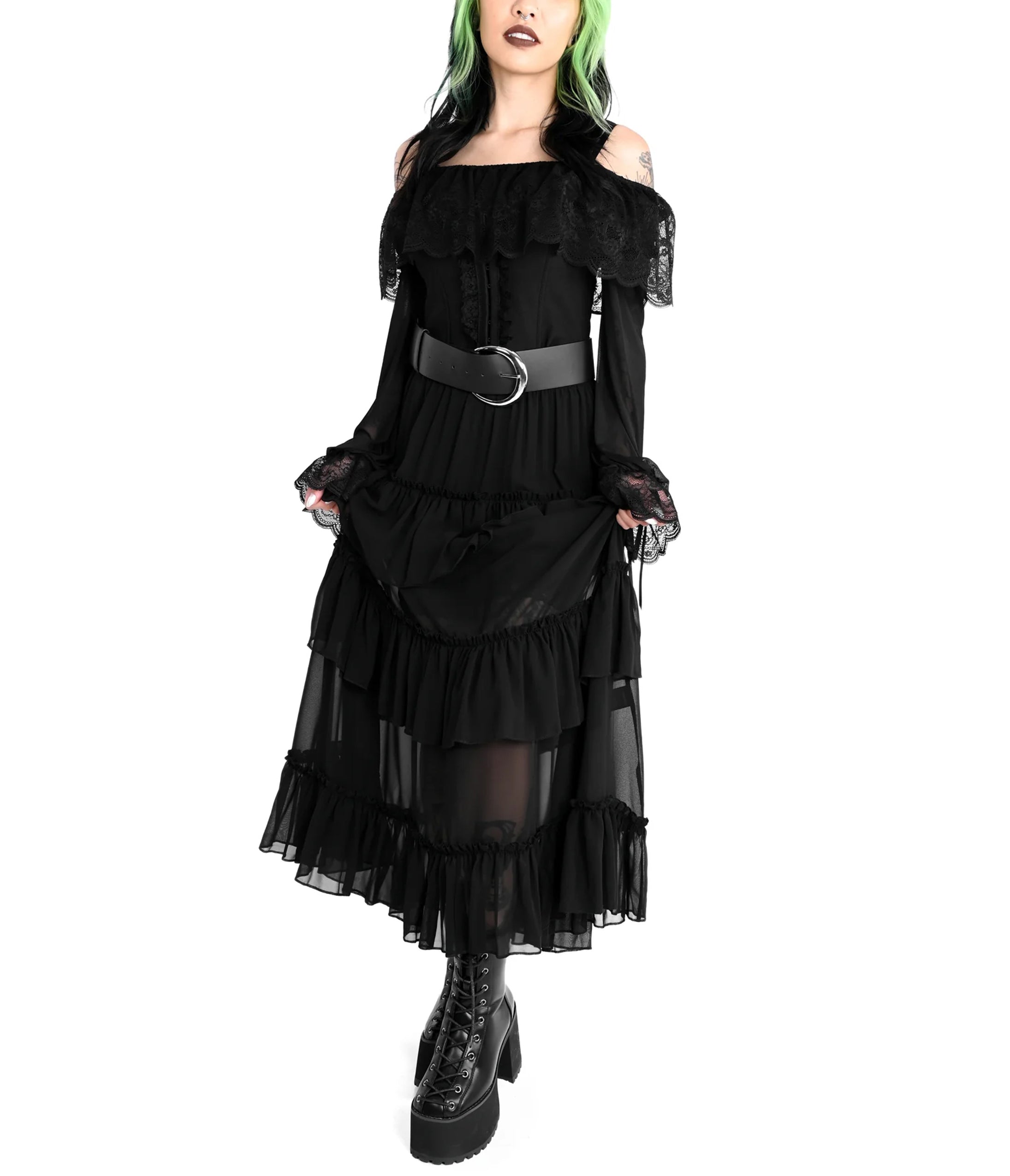 Foxblood Black Ruffle Leah Maxi Skirt