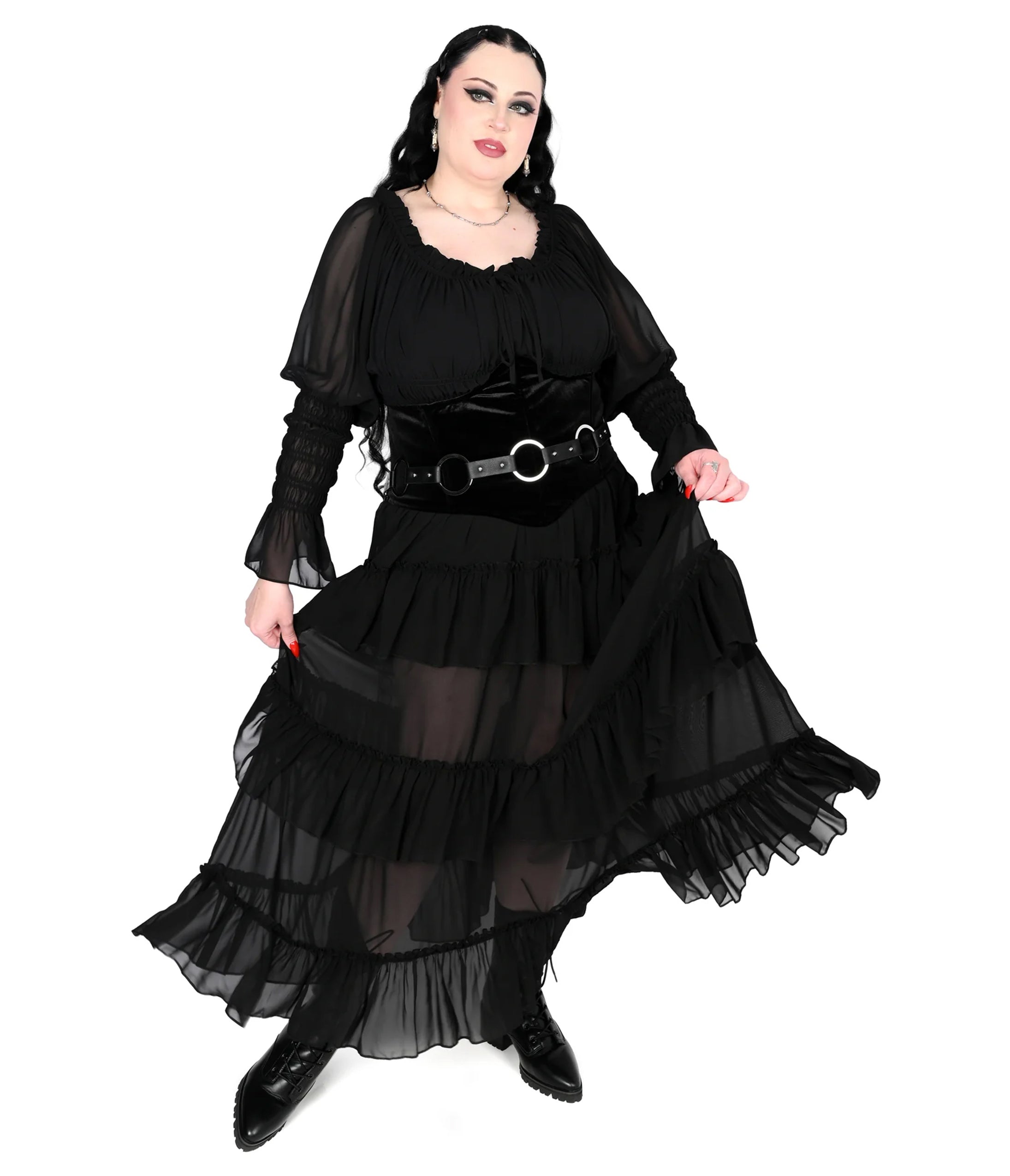 Foxblood Black Ruffle Leah Maxi Skirt