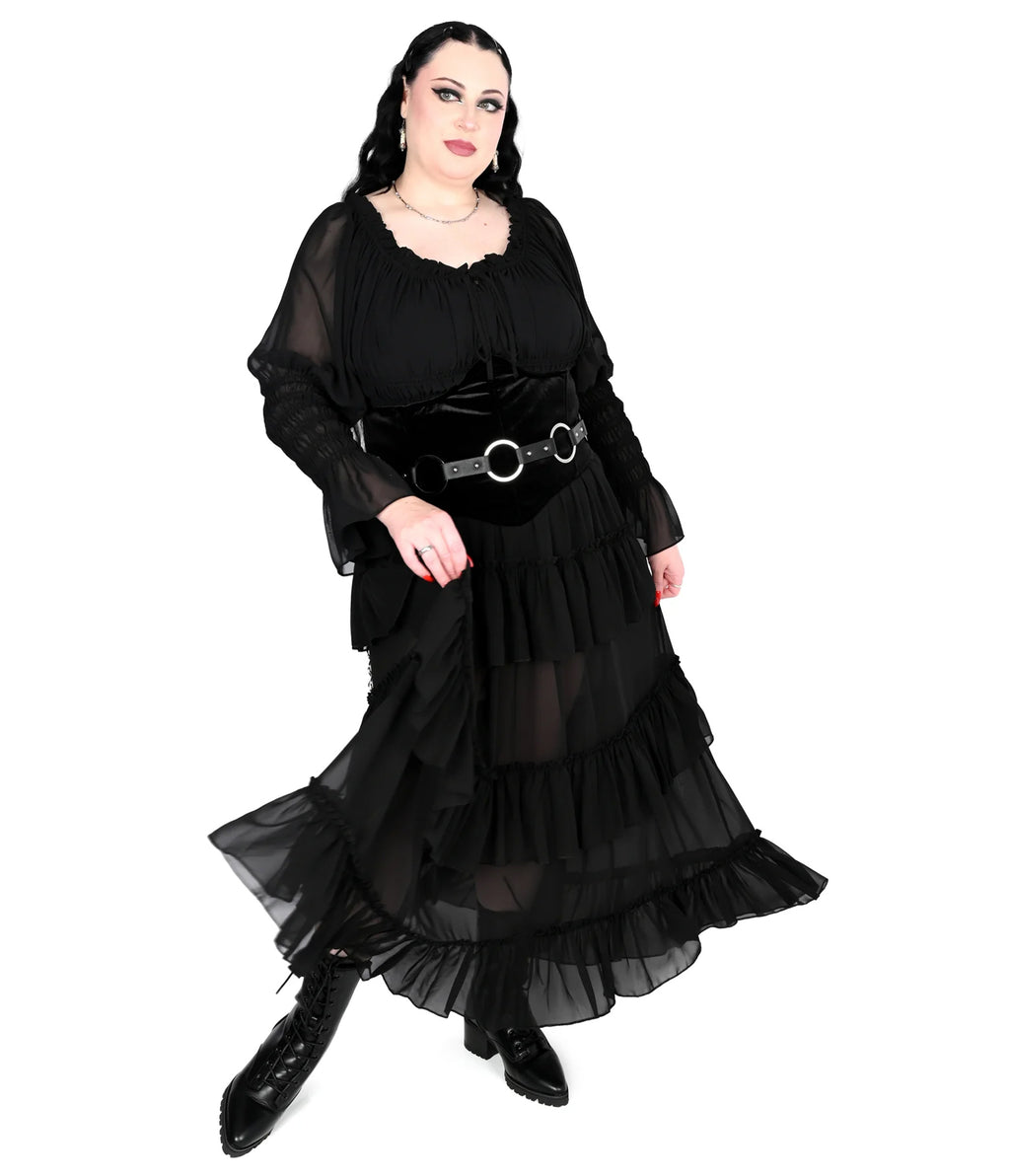 Foxblood Black Ruffle Leah Maxi Skirt