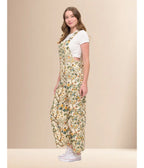 Cream Floral Bird Print Wide Leg Overalls