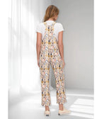 Cream Vintage Postcard Cats Print Wide Leg Overalls