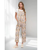 Cream Vintage Postcard Cats Print Wide Leg Overalls