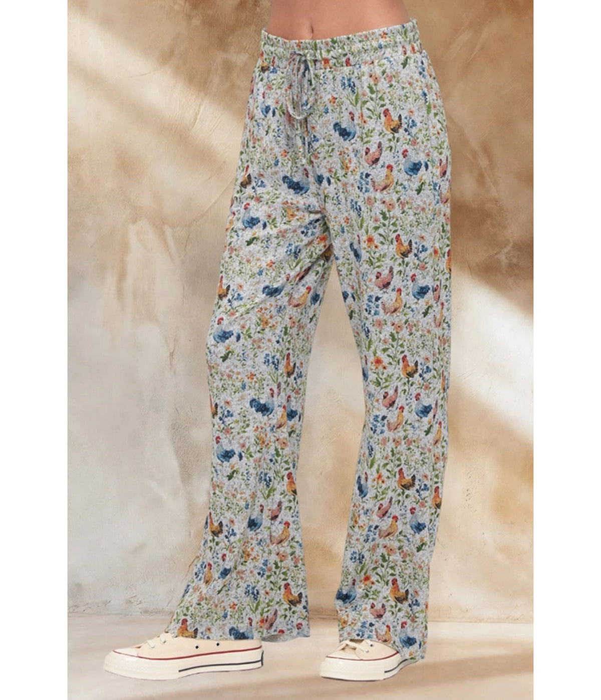 Floral Chicken Print Flare Pants