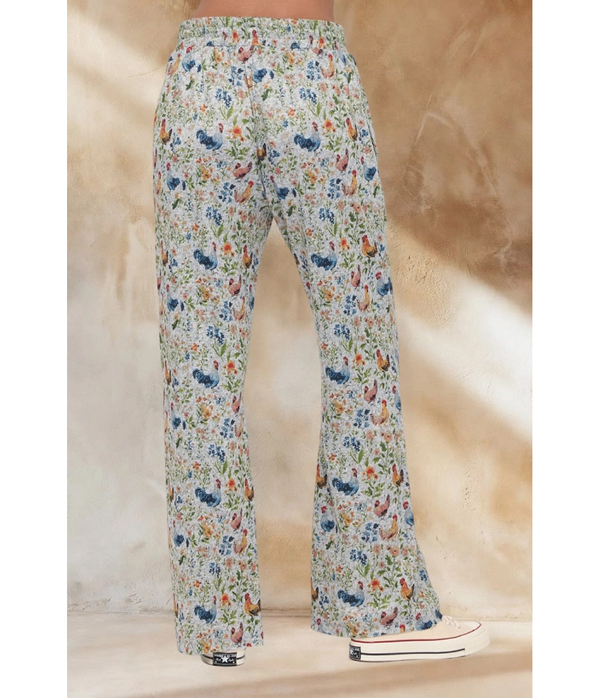 Floral Chicken Print Flare Pants