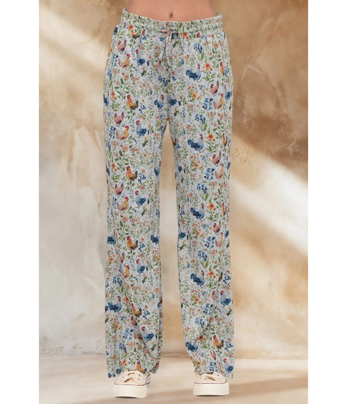 Floral Chicken Print Flare Pants