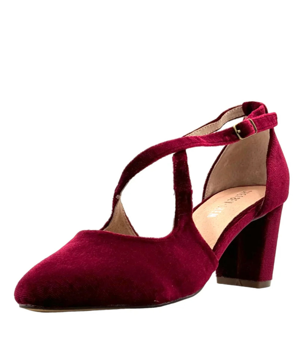 Chelsea Crew Burgundy Velvet Oren Mary Jane Heels