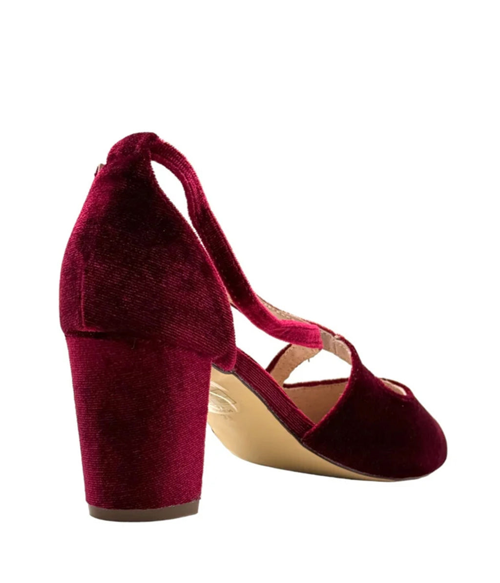 Chelsea Crew Burgundy Velvet Oren Mary Jane Heels