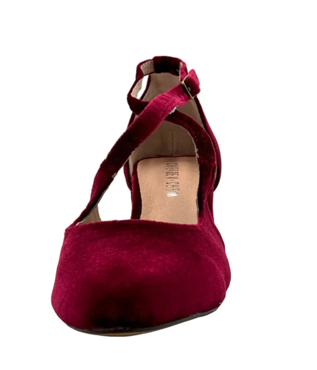 Chelsea Crew Burgundy Velvet Oren Mary Jane Heels