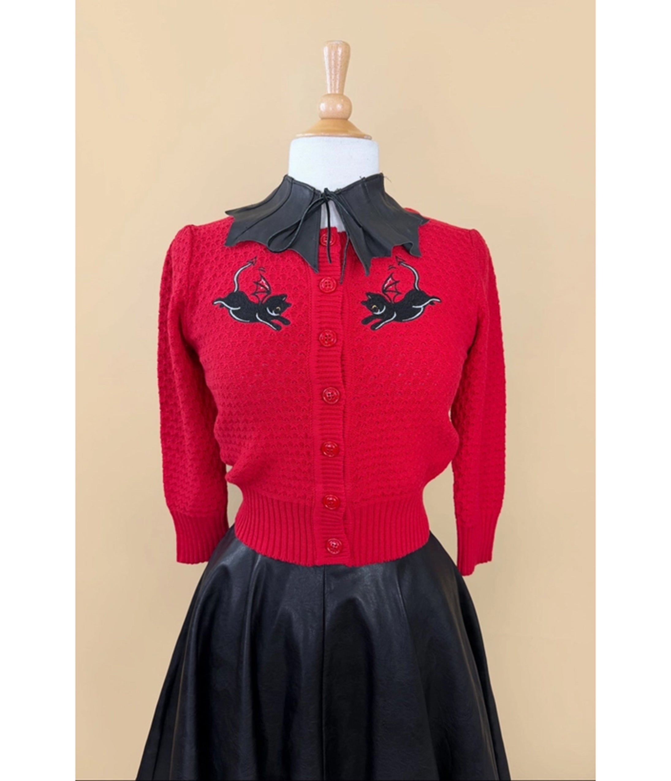 Red Little Cat Devils Cropped Cardigan