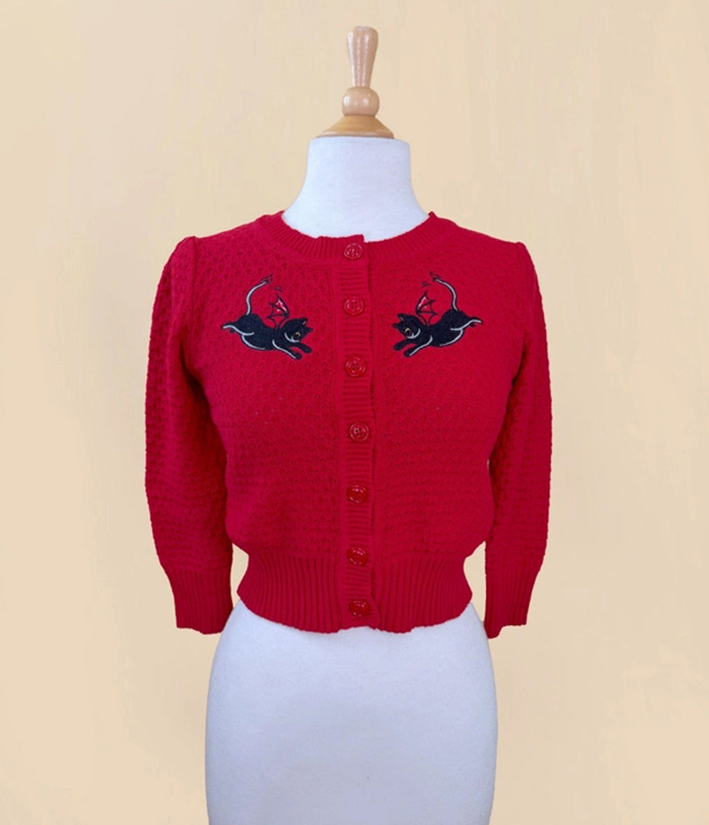 Red Little Cat Devils Cropped Cardigan