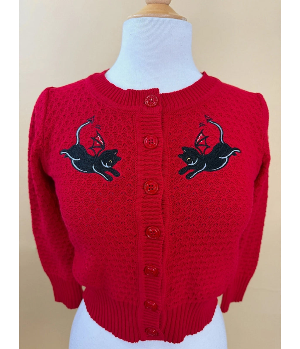 Red Little Cat Devils Cropped Cardigan