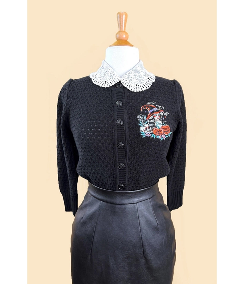 Mischief Made Black Witches Brew Cropped Cardigan