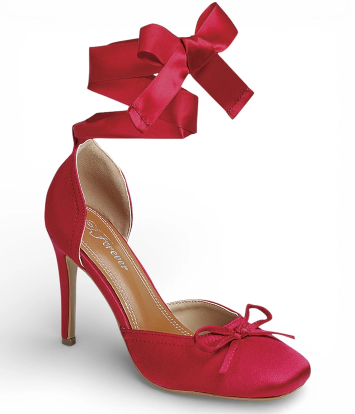 Red Satin Bow Ribbon Tie High Heels