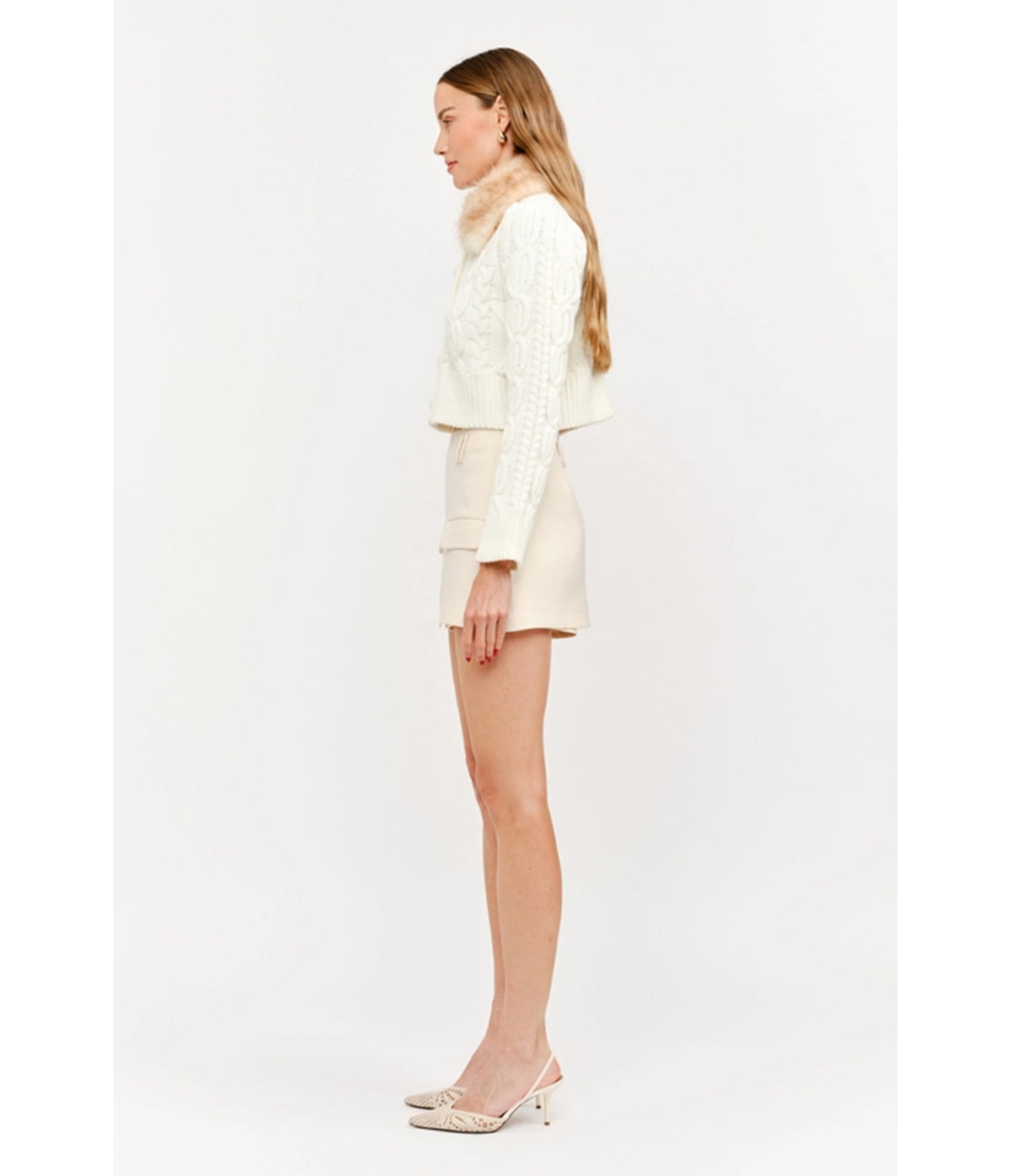 Ivory Cable Knit Faux Fur Collar Angie Cardigan