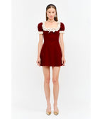 Burgundy & Ivory Lace Gabriela Mini Dress