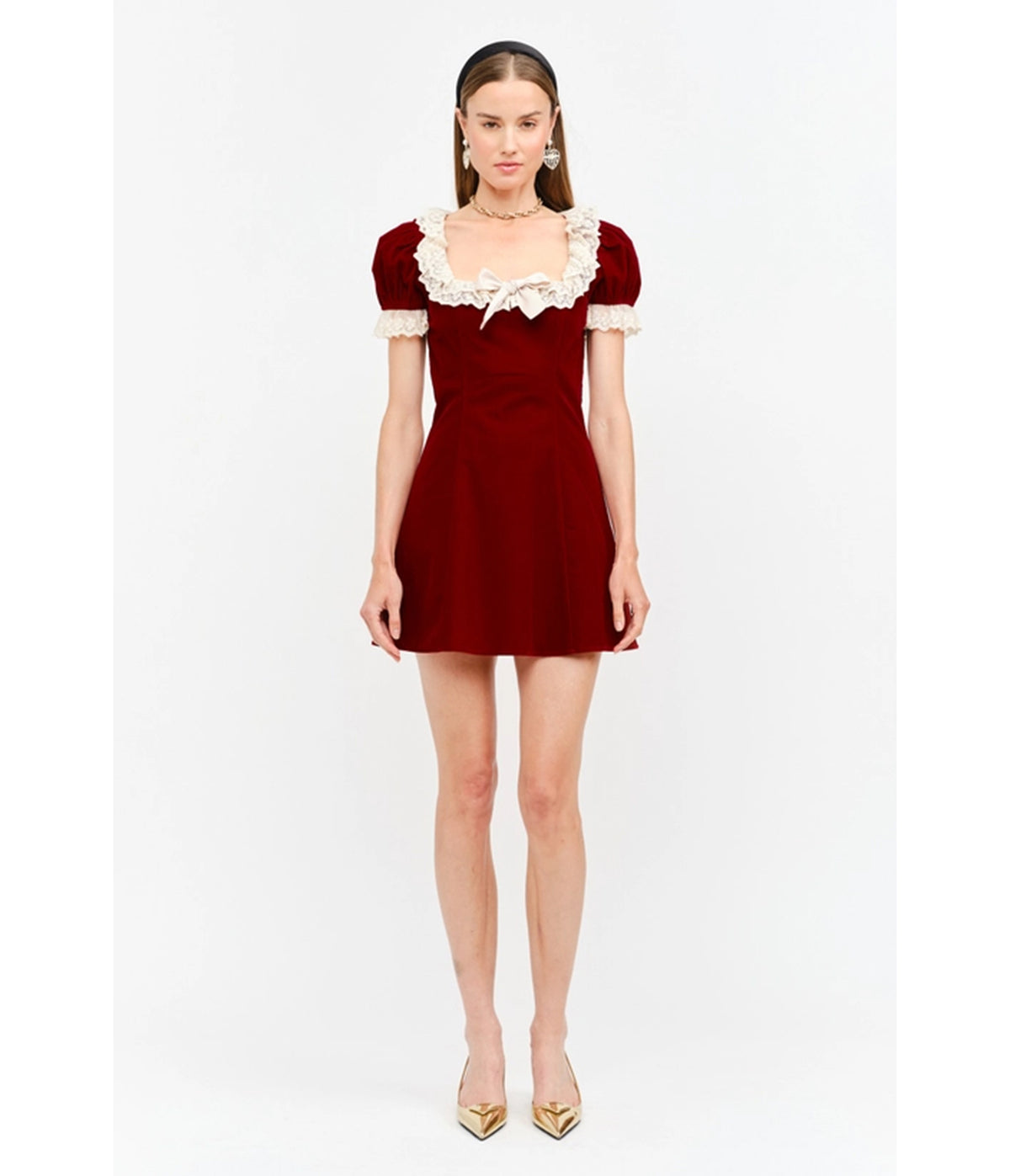 Burgundy & Ivory Lace Gabriela Mini Dress
