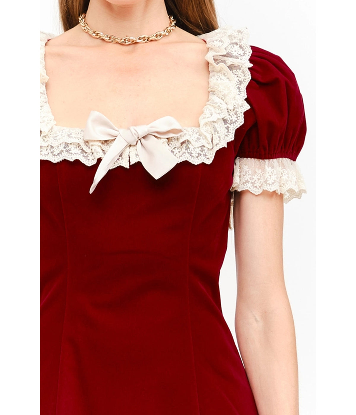 Burgundy & Ivory Lace Gabriela Mini Dress