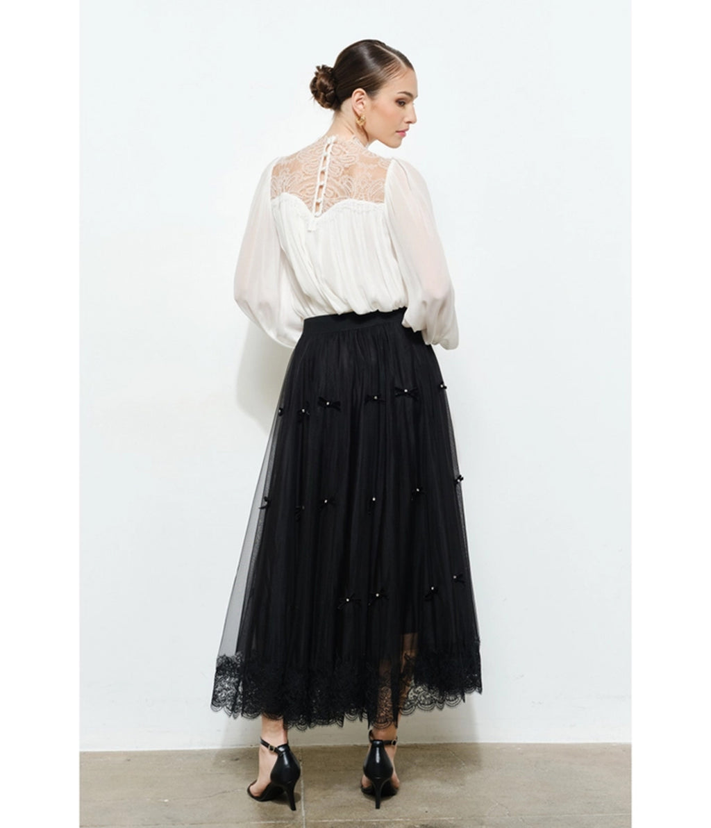 Ivory Lace Mock Neck Blouse