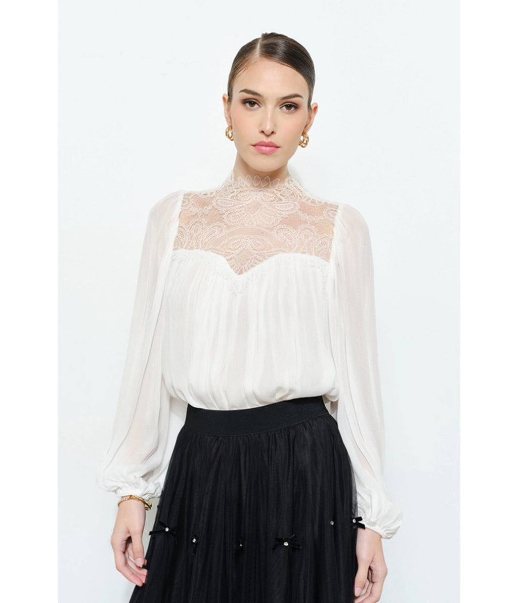Ivory Lace Mock Neck Blouse