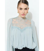 Light Blue Lace Mock Neck Blouse