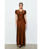 Brown Satin & Lace Maxi Dress