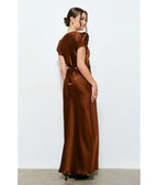 Brown Satin & Lace Maxi Dress