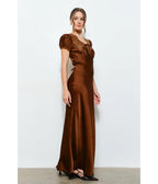 Brown Satin & Lace Maxi Dress